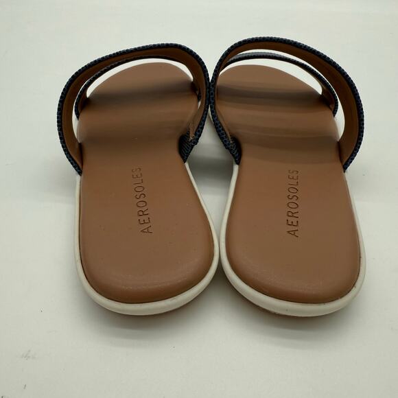 Aerosoles Clovis Sporty Navy Slide Faux Leather Comfort Casual Sandals NWB 6 - Picture 2 of 5